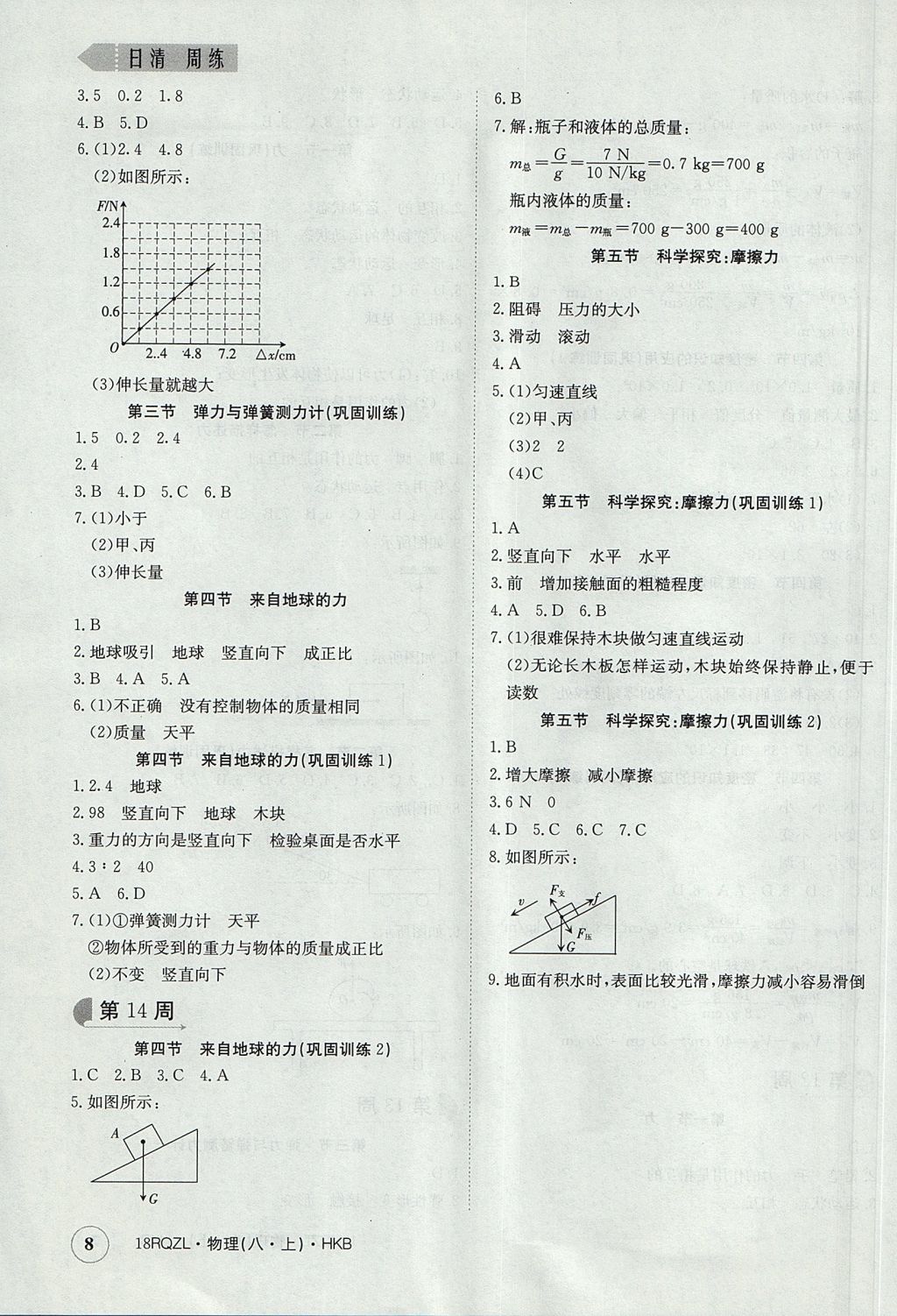 2017年日清周练限时提升卷八年级物理上册 参考答案第8页