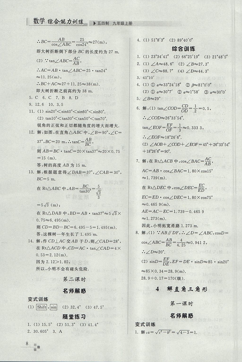 2017年綜合能力訓(xùn)練九年級(jí)數(shù)學(xué)上冊(cè)魯教版五四制 參考答案第8頁(yè)