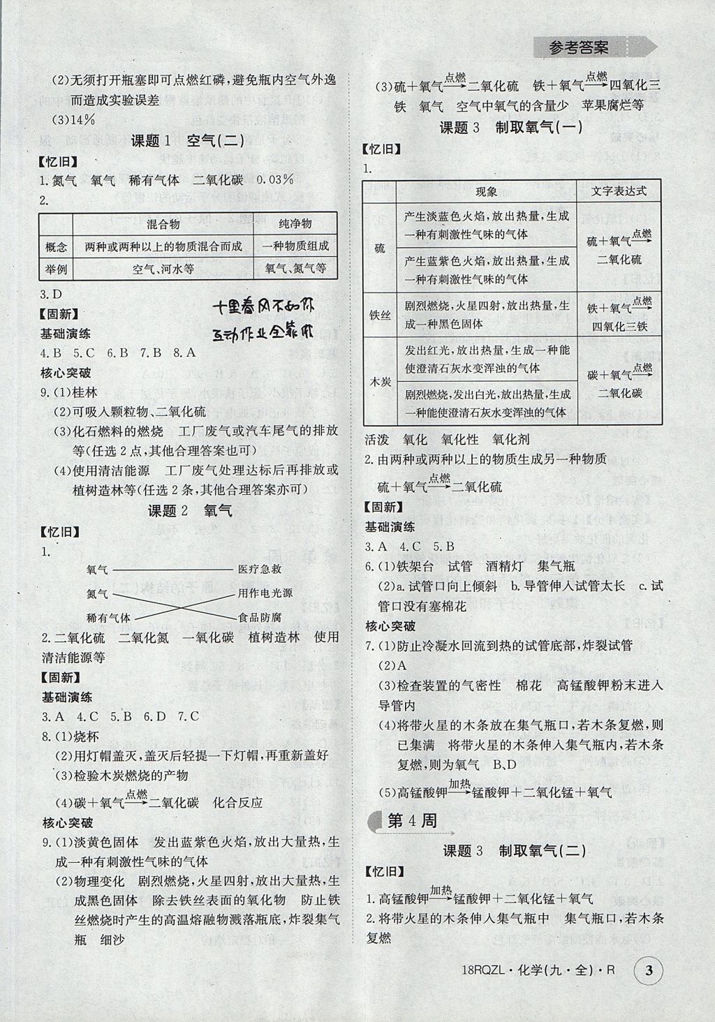 2017年日清周練限時(shí)提升卷九年級(jí)化學(xué)全一冊(cè) 參考答案第3頁