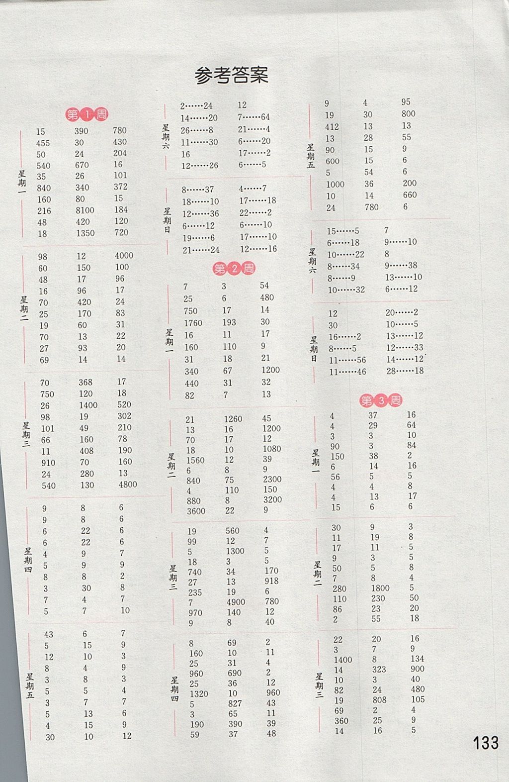 2017年通城学典小学数学计算能手四年级上册江苏版 参考答案第1页