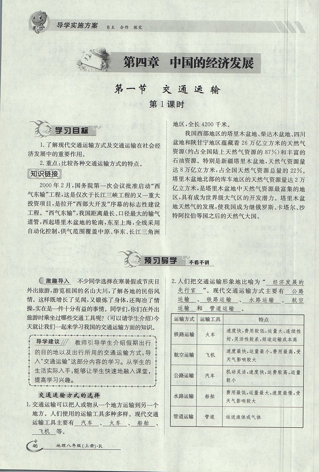 2017年金太阳导学案八年级地理上册 第四章 中国的经济发展第46页