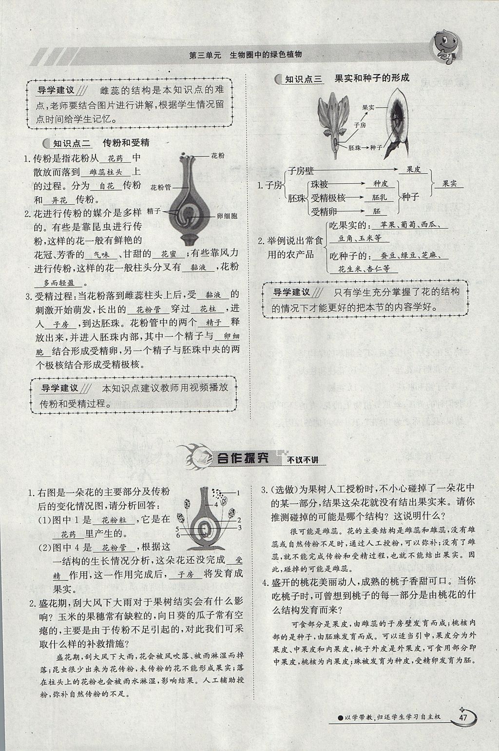 2017年金太阳导学案七年级生物上册人教版 第三单元第29页