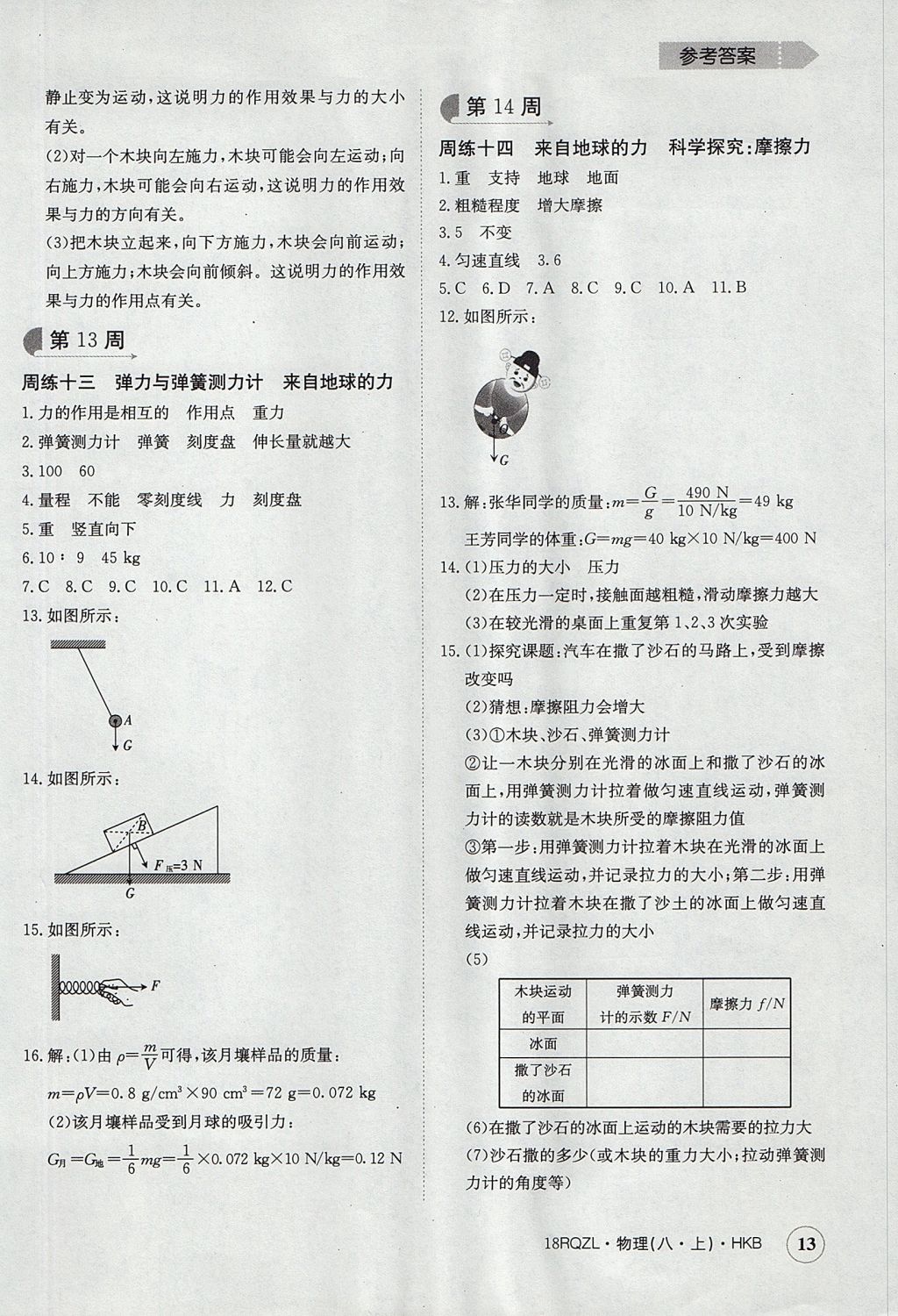 2017年日清周练限时提升卷八年级物理上册 参考答案第13页