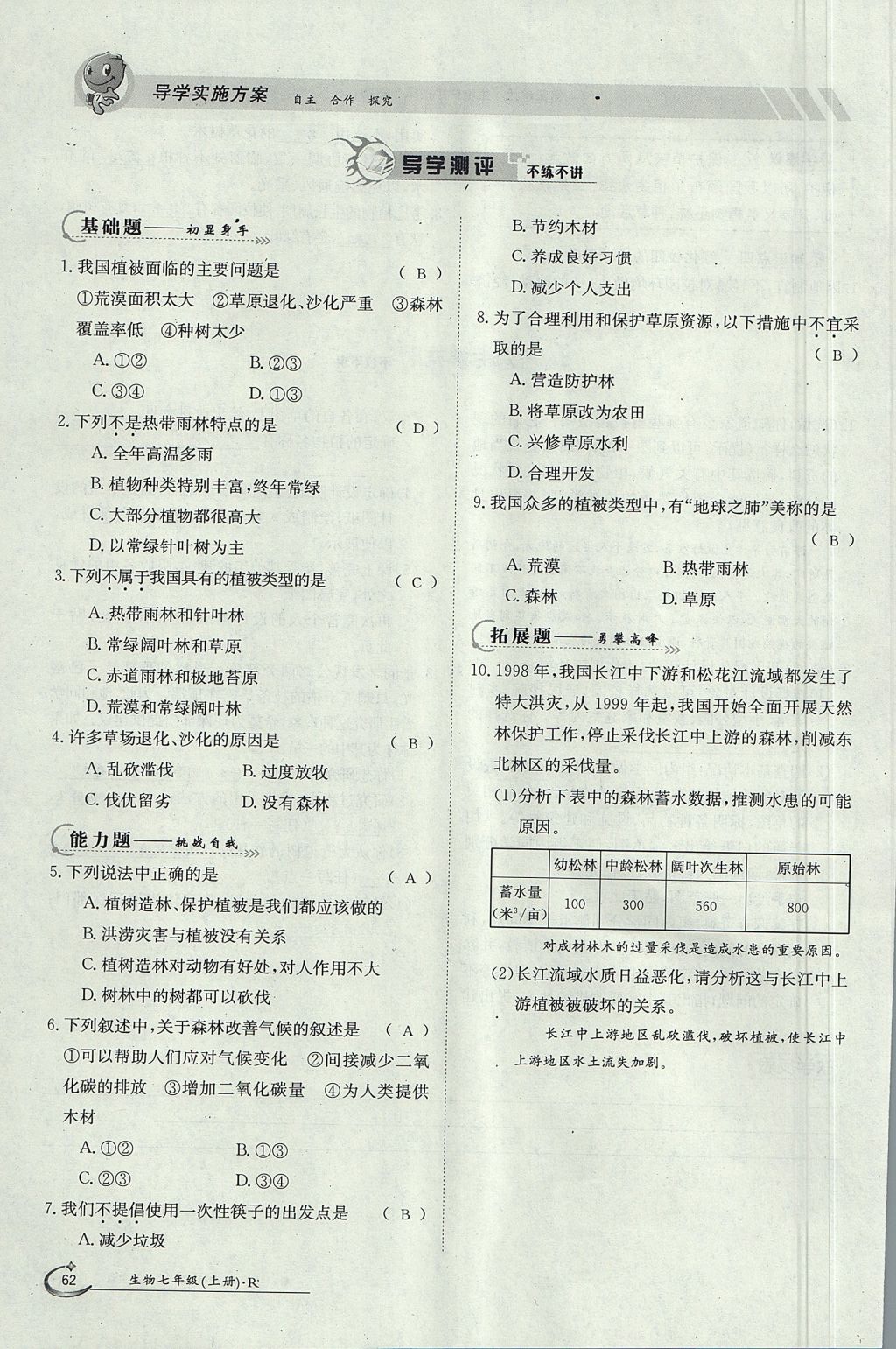 2017年金太阳导学案七年级生物上册人教版 第三单元第44页