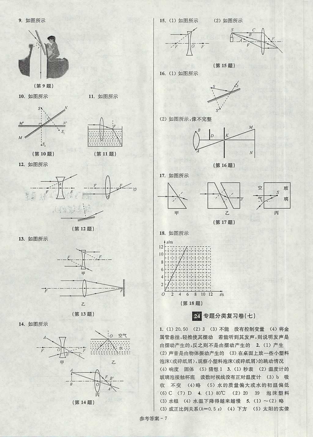 2017年搶先起跑大試卷八年級物理上冊江蘇版 參考答案