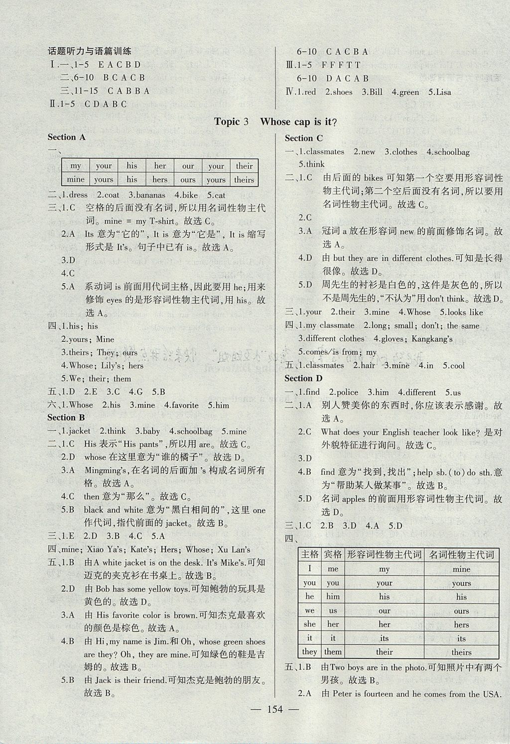 2017年仁爱英语同步练测考七年级上册仁爱版 参考答案