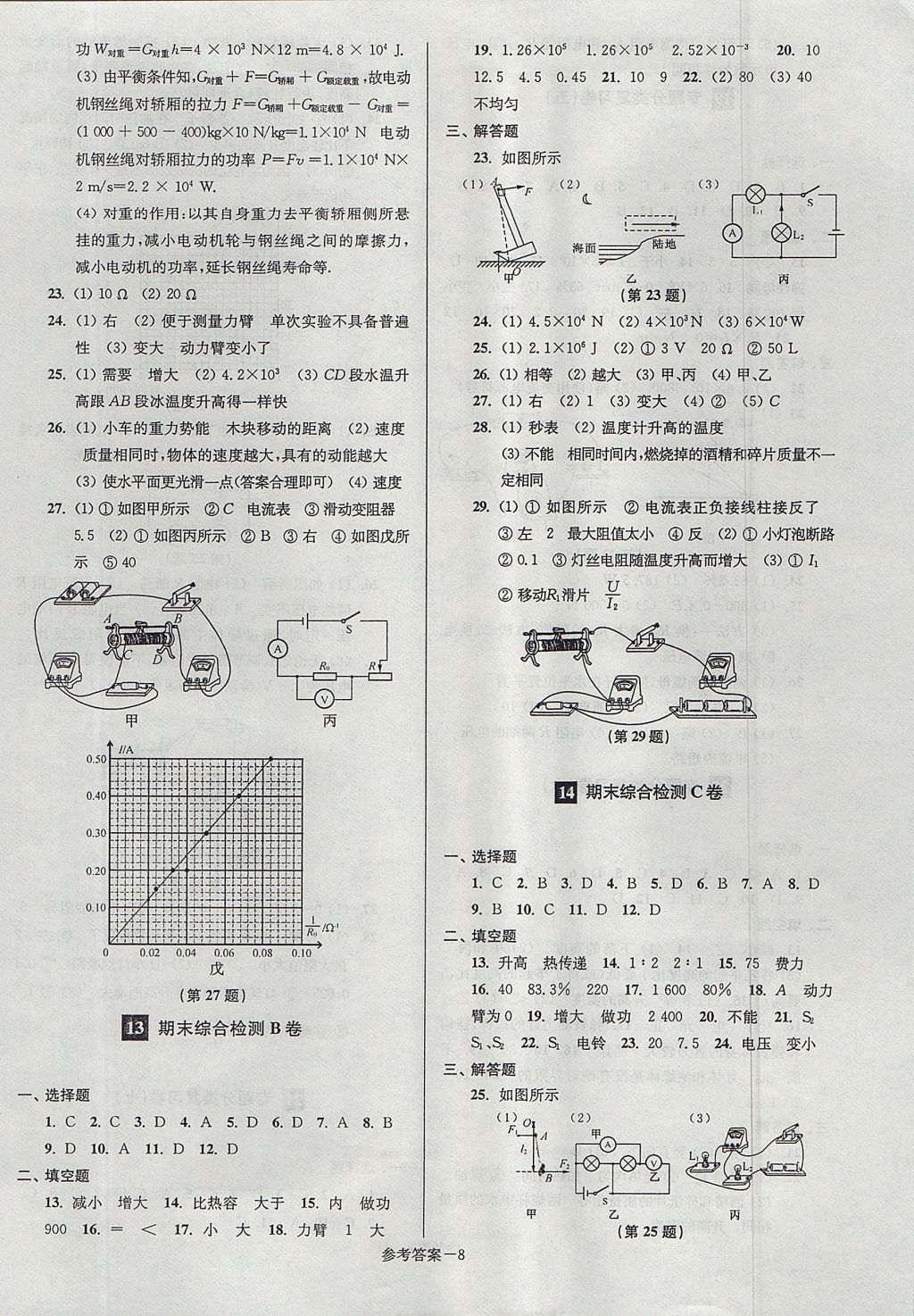 2017年搶先起跑大試卷九年級物理上冊江蘇版 參考答案