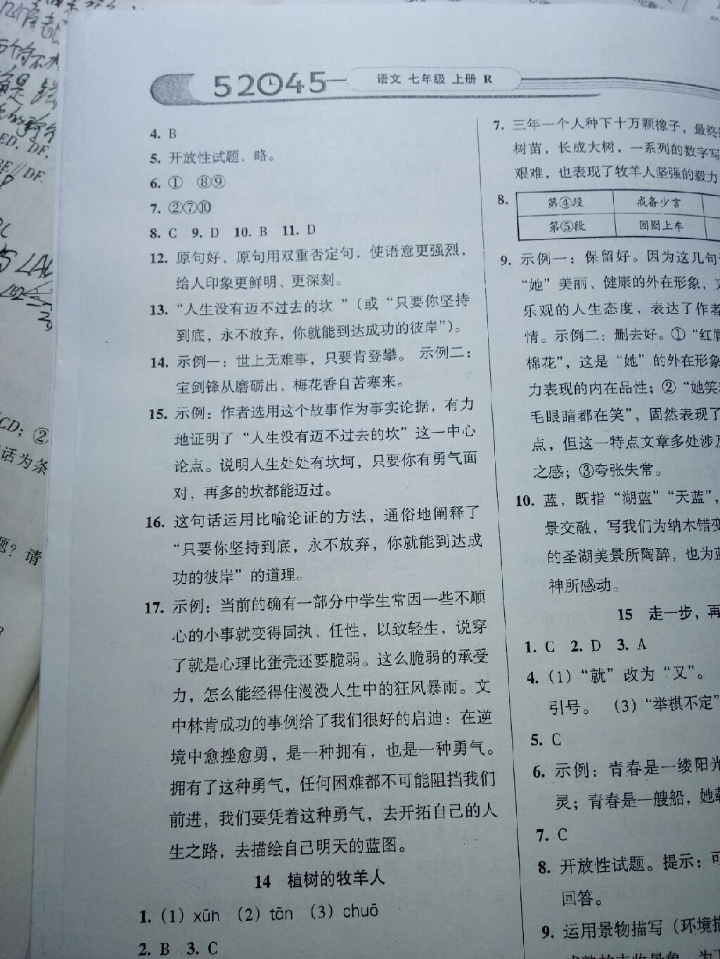 2017年52045模塊式全能訓(xùn)練七年級(jí)語(yǔ)文上冊(cè)人教版 參考答案第16頁(yè)