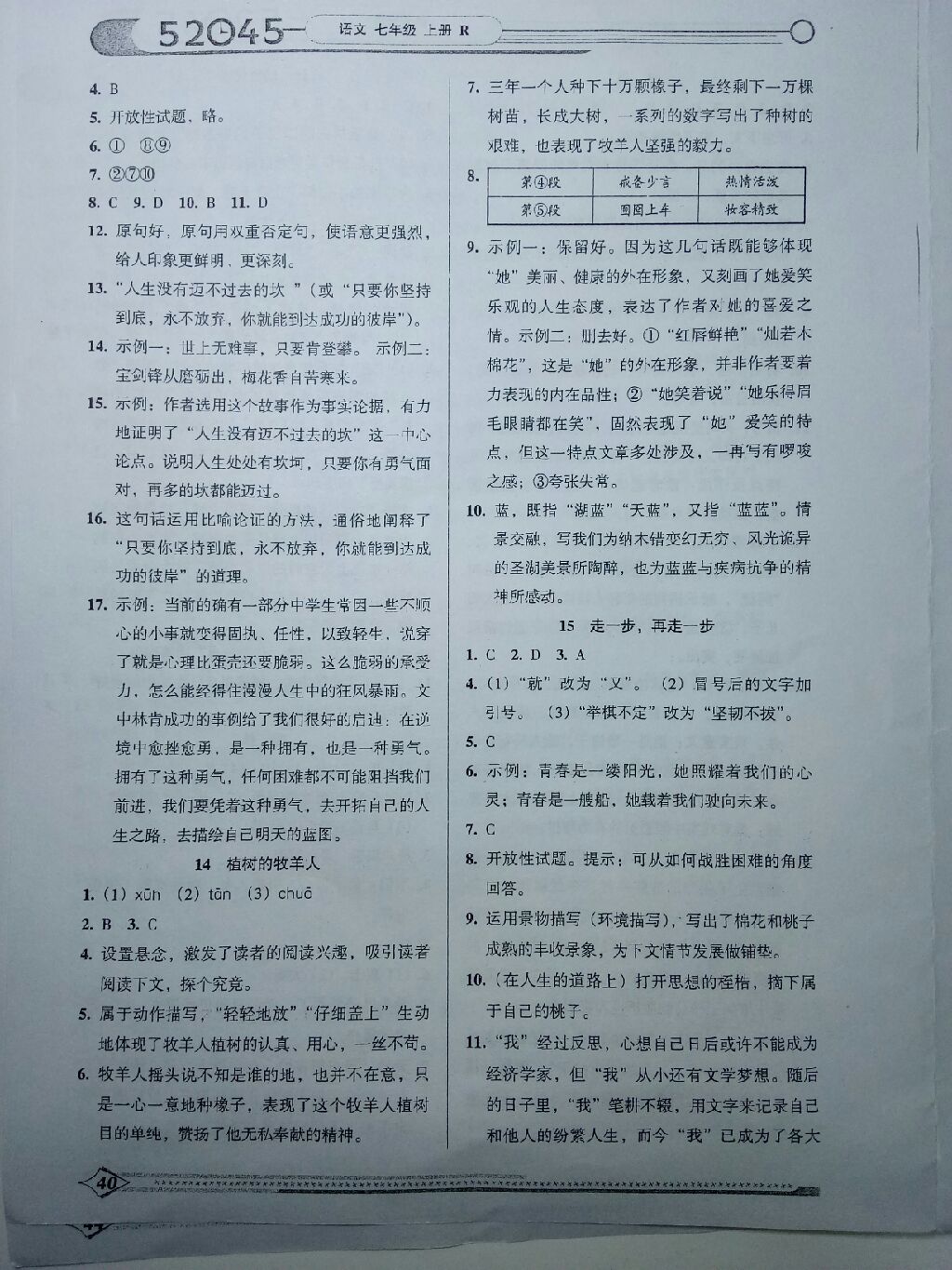 2017年52045模塊式全能訓(xùn)練七年級(jí)語(yǔ)文上冊(cè)人教版 參考答案第12頁(yè)