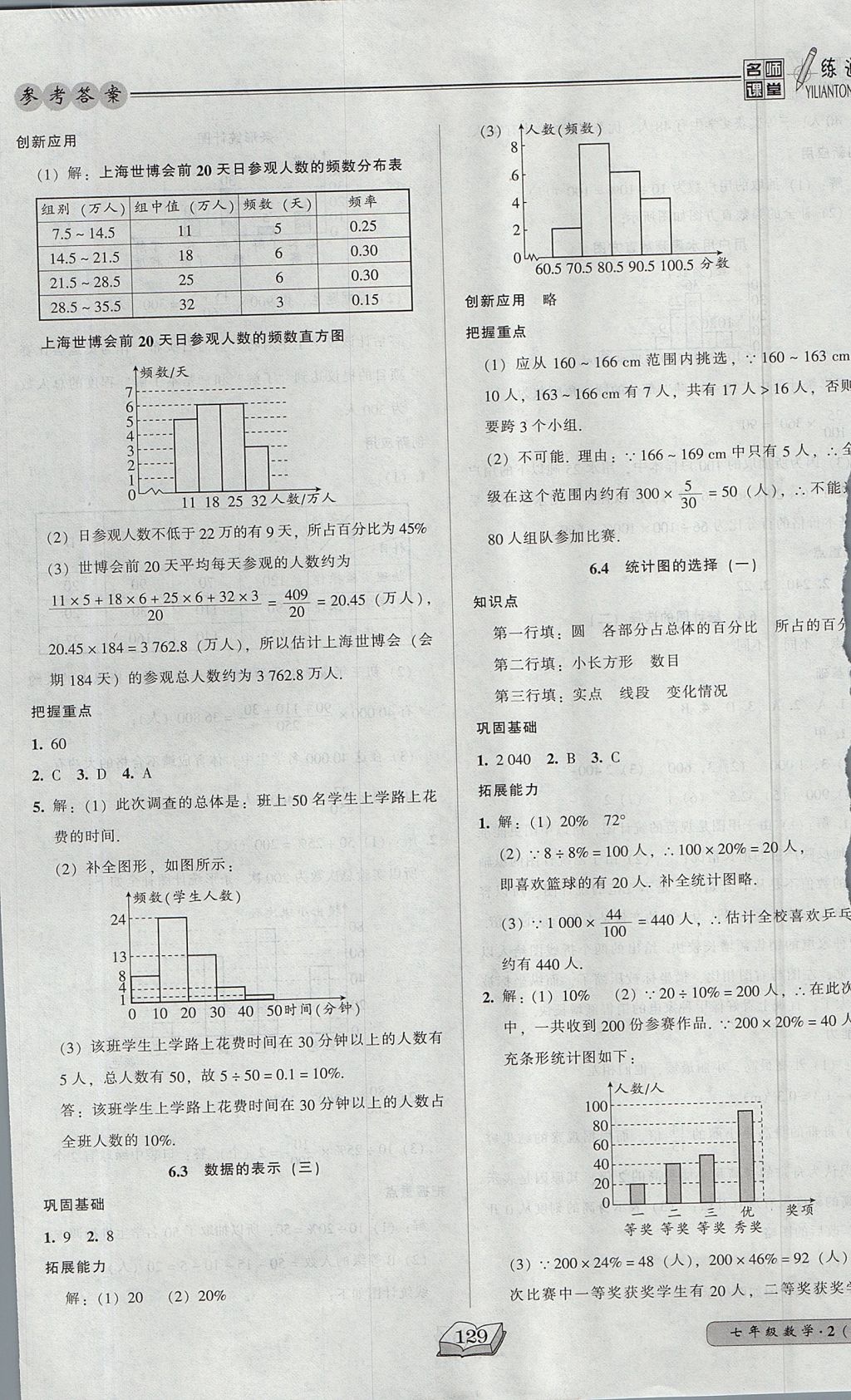 2017年名师课堂一练通七年级数学上册北师大版 参考答案