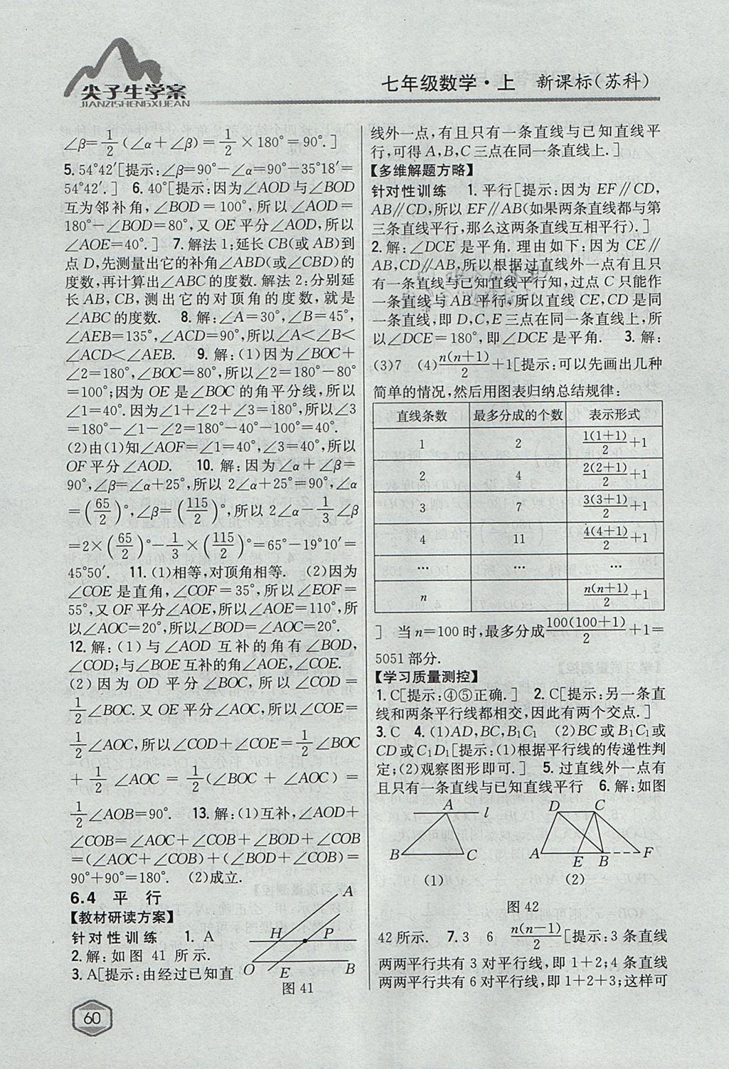 2017年尖子生學(xué)案七年級(jí)數(shù)學(xué)上冊(cè)蘇科版 參考答案