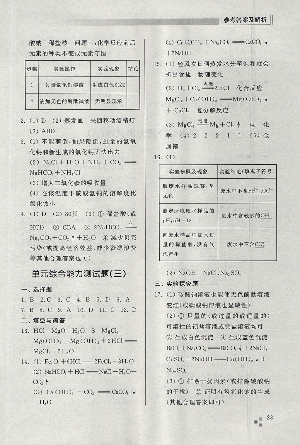 2017年綜合能力訓(xùn)練九年級(jí)化學(xué)上冊(cè)魯教版五四制 參考答案