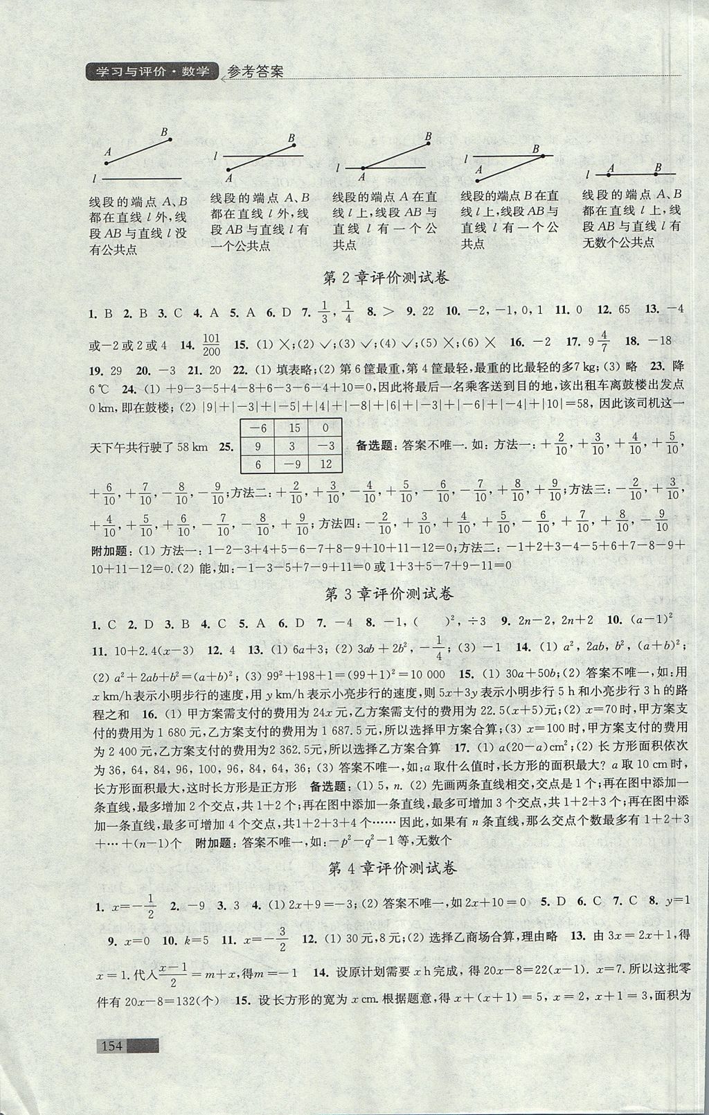 2017年學(xué)習(xí)與評(píng)價(jià)七年級(jí)數(shù)學(xué)上冊(cè)蘇科版江蘇鳳凰教育出版社 參考答案