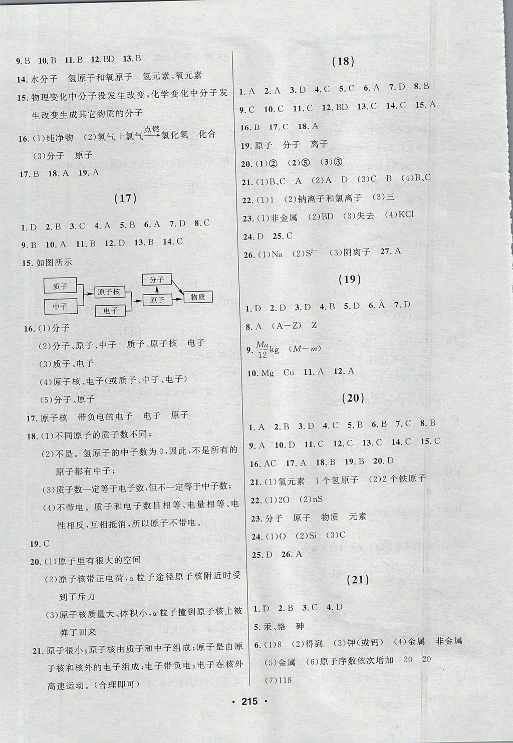 2017年試題優(yōu)化課堂同步八年級化學(xué)全一冊人教版五四制 參考答案