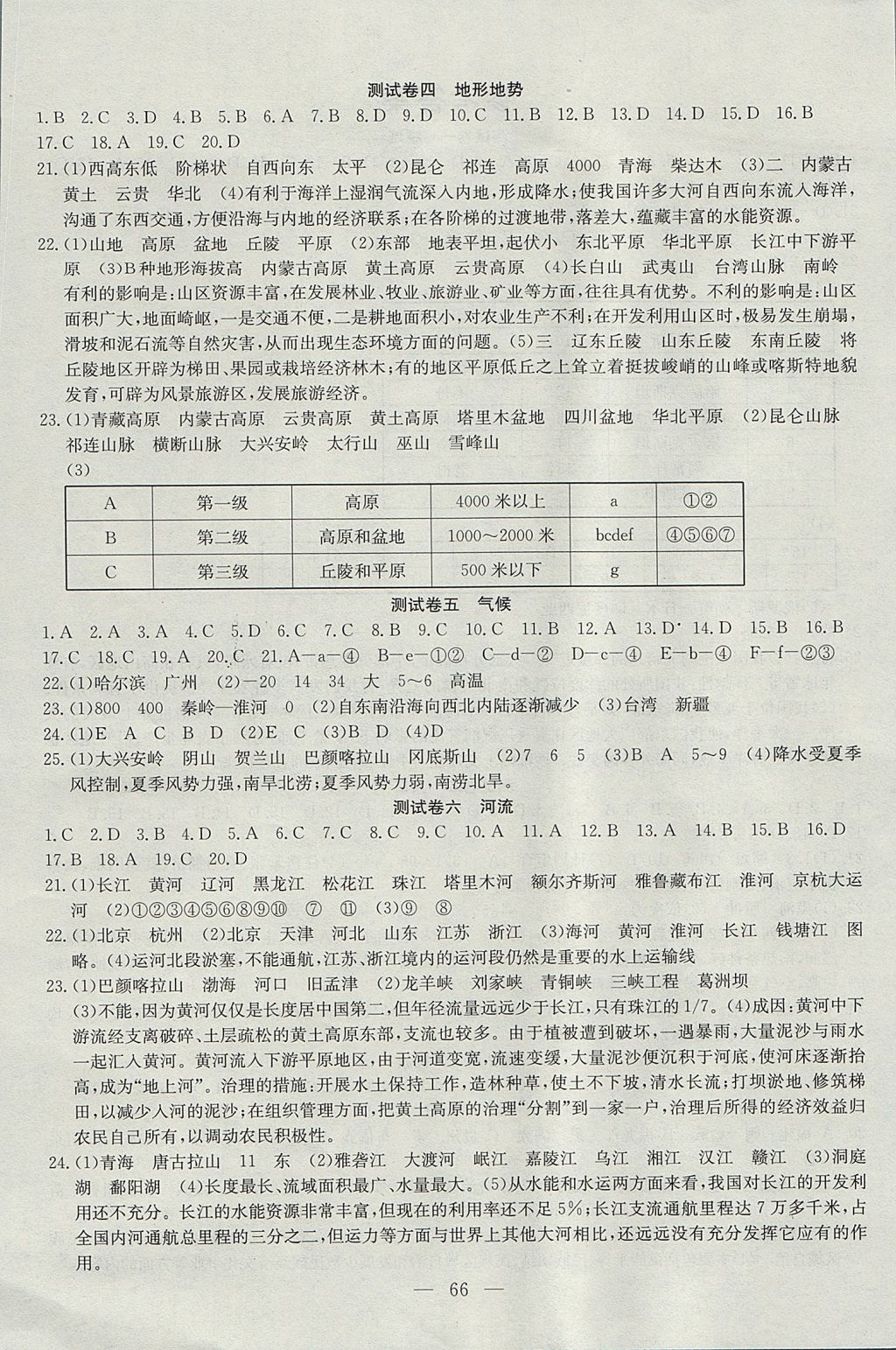 2017年黃岡測(cè)試卷八年級(jí)地理上冊(cè)人教版 參考答案