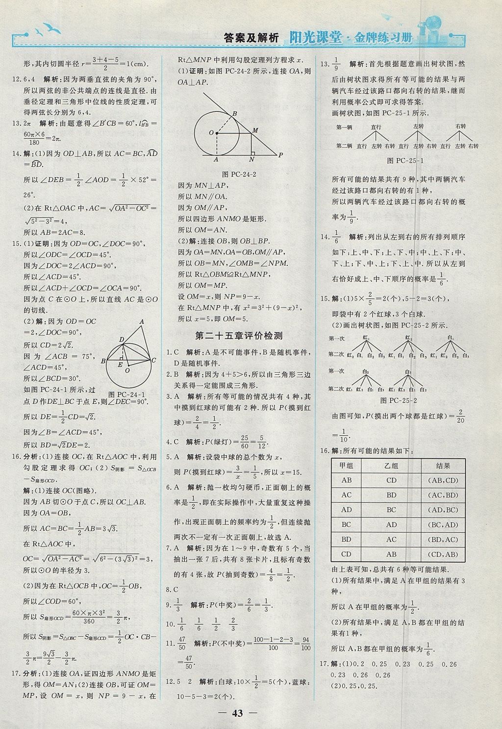 2017年阳光课堂金牌练习册九年级数学上册人教版 参考答案