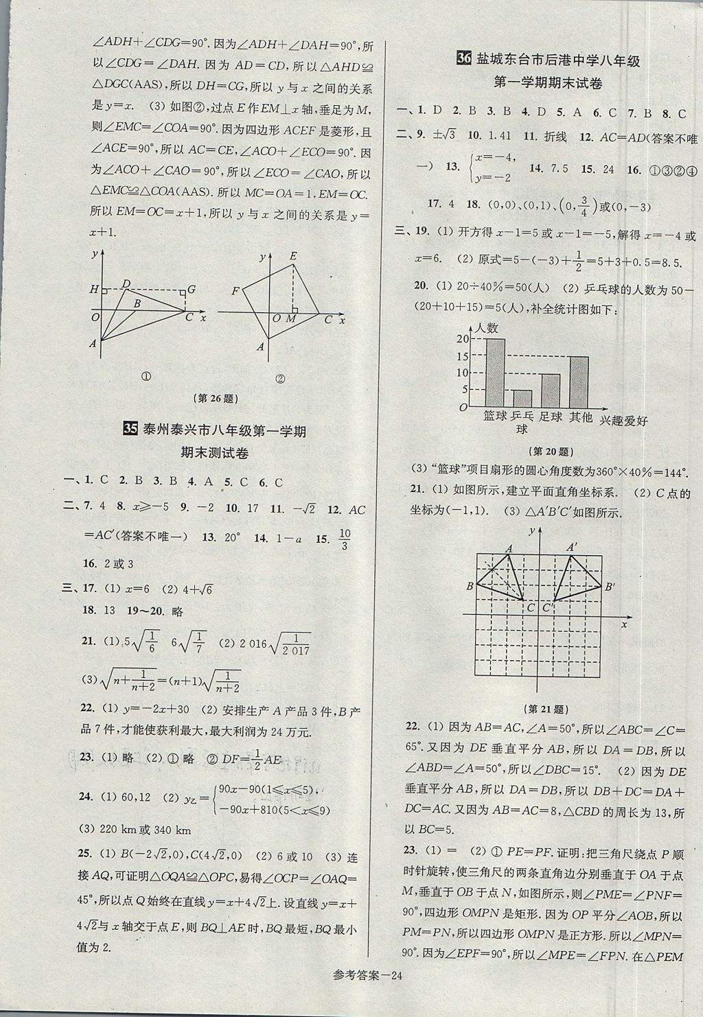 2017年搶先起跑大試卷八年級(jí)數(shù)學(xué)上冊(cè)江蘇版江蘇美術(shù)出版社 參考答案