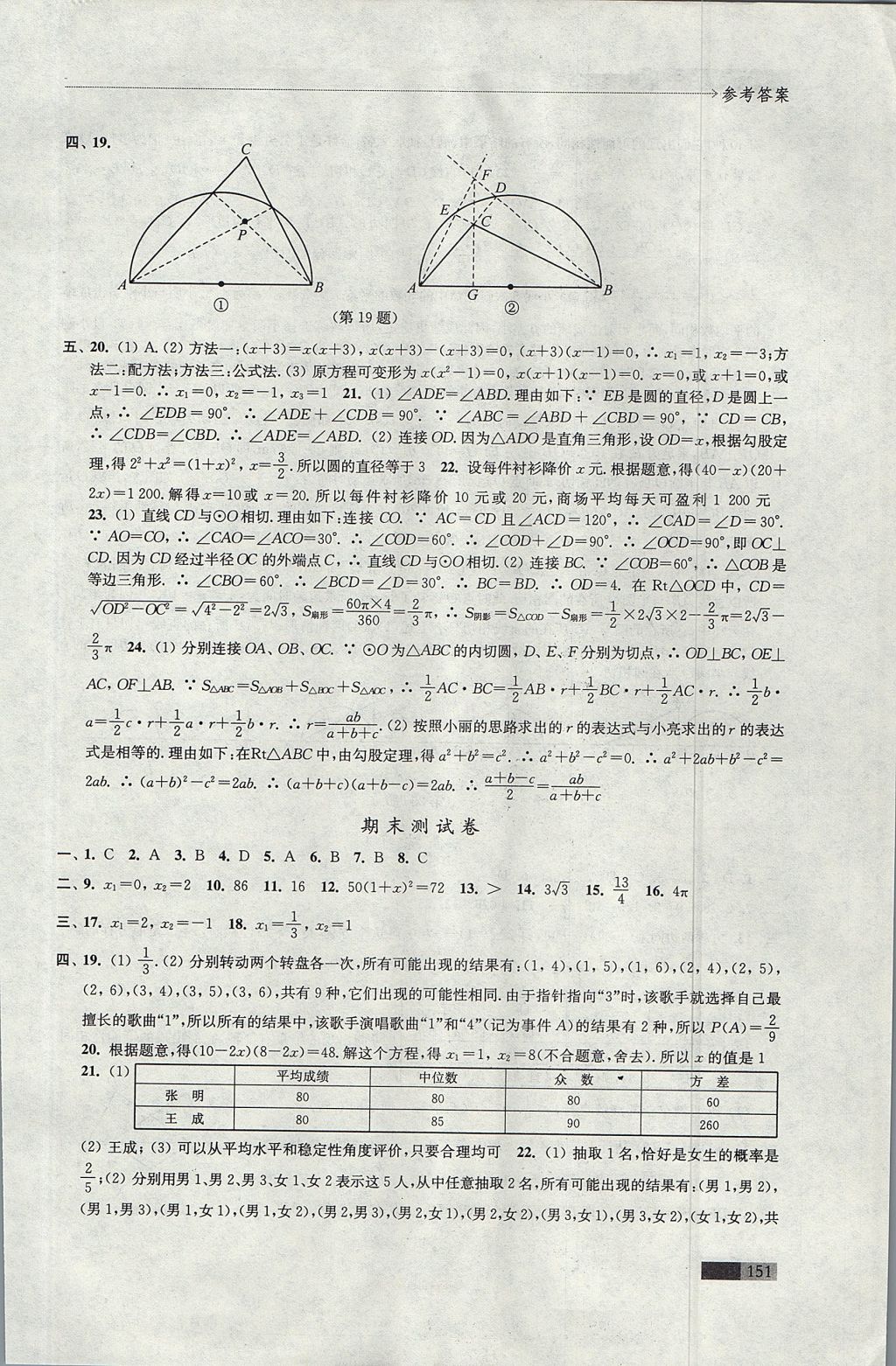 2017年學(xué)習(xí)與評(píng)價(jià)九年級(jí)數(shù)學(xué)上冊(cè)蘇科版 參考答案