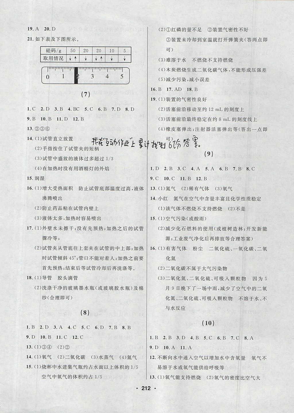 2017年试题优化课堂同步八年级化学全一册人教版五四制 参考答案