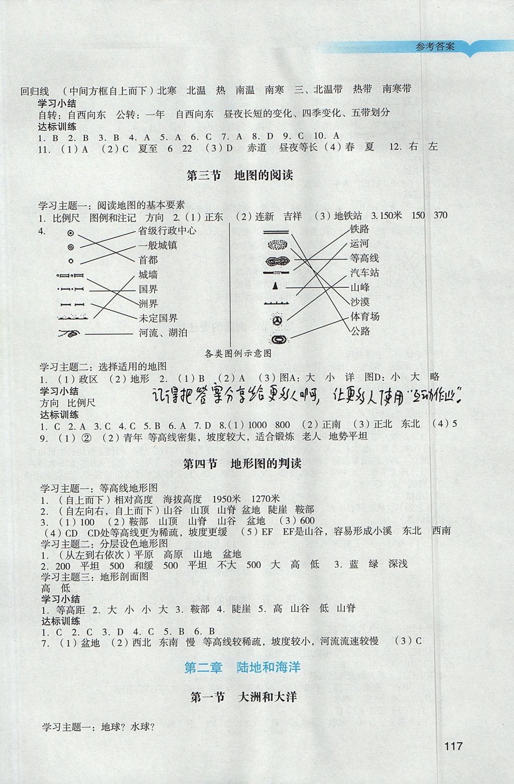 2017年陽(yáng)光學(xué)業(yè)評(píng)價(jià)七年級(jí)地理上冊(cè)人教版 參考答案