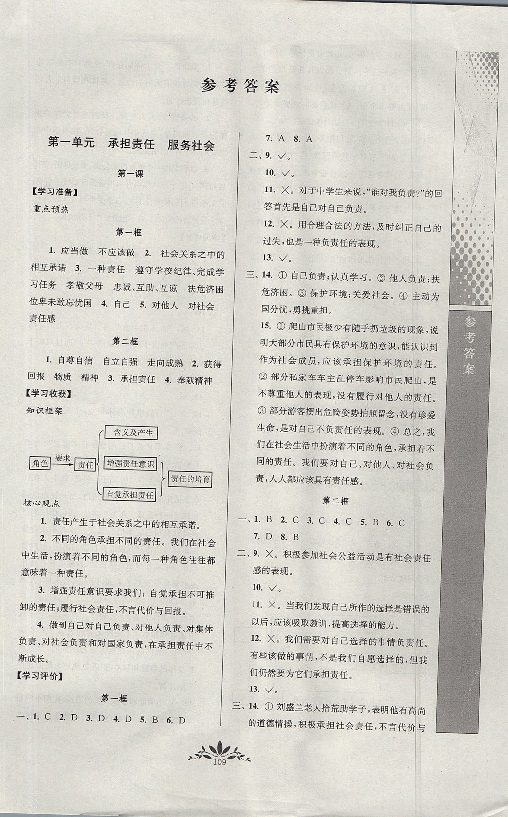 2017年新課程自主學(xué)習(xí)與測評初中思想品德九年級上冊人教版 參考答案