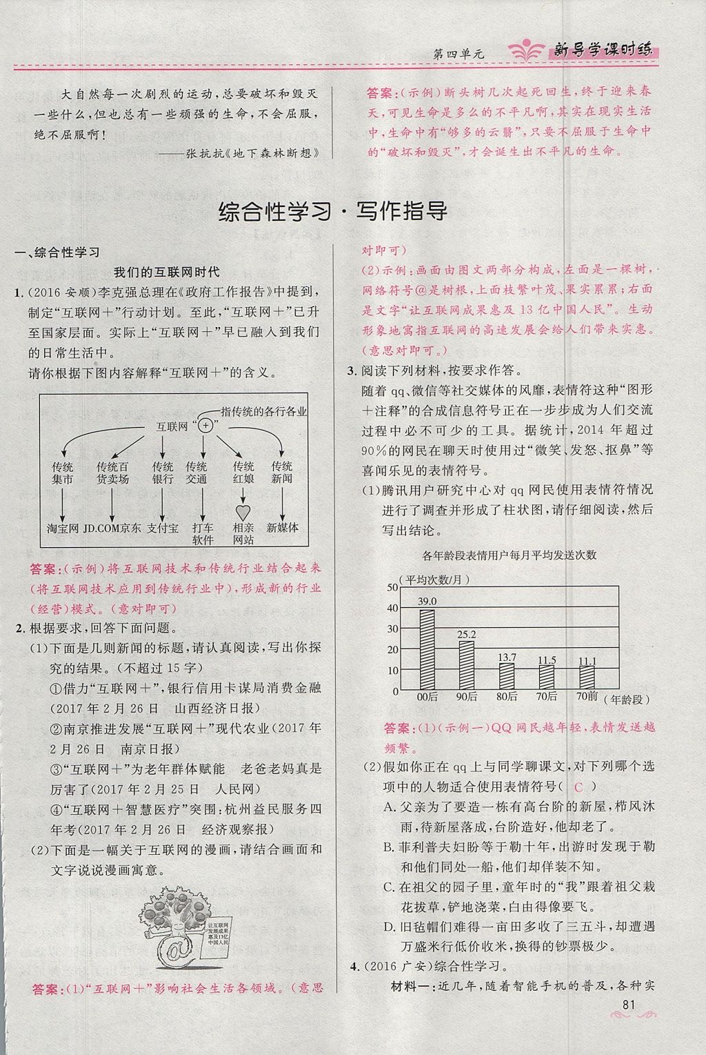 2017年奪冠百分百新導(dǎo)學(xué)課時(shí)練八年級(jí)語文上冊(cè)人教版 第四單元