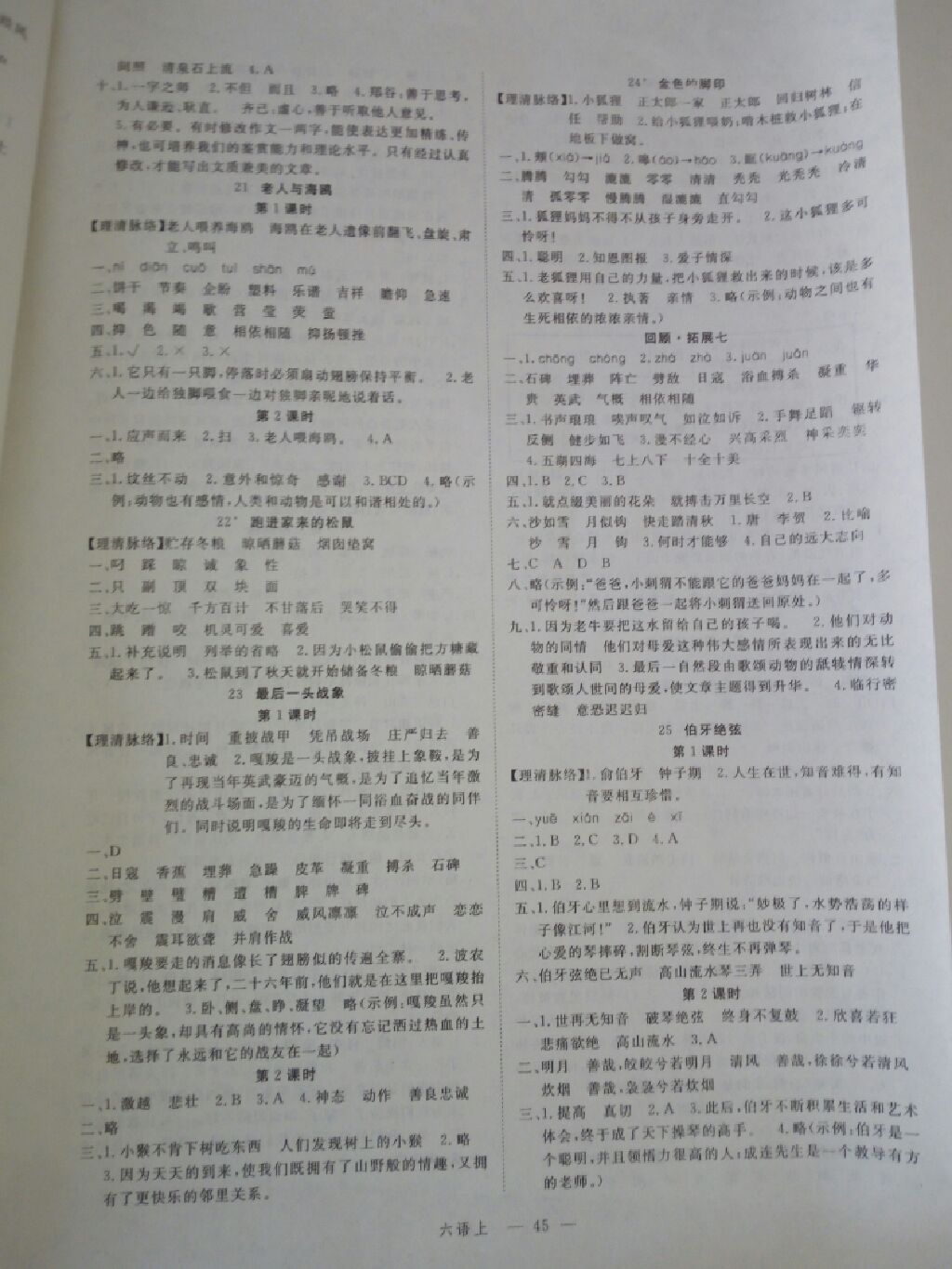 2017年名師面對(duì)面先學(xué)后練六年級(jí)語(yǔ)文 上冊(cè)人教版 參考答案第5頁(yè)