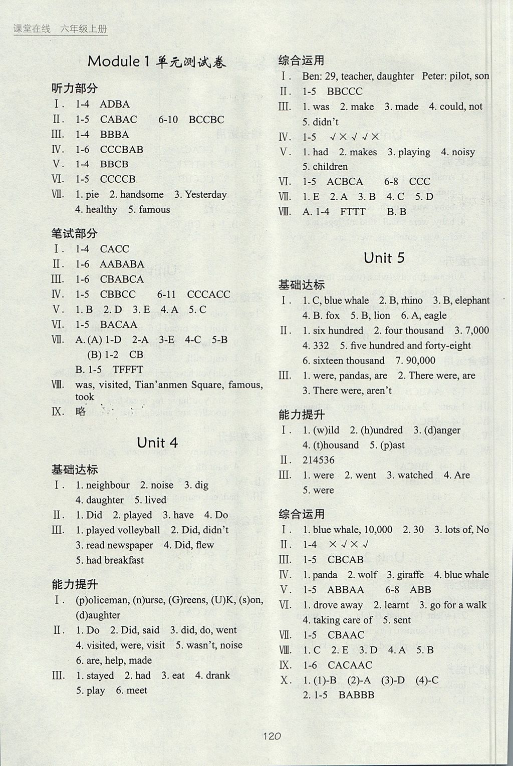 2017年課堂在線六年級英語上冊牛津版 參考答案