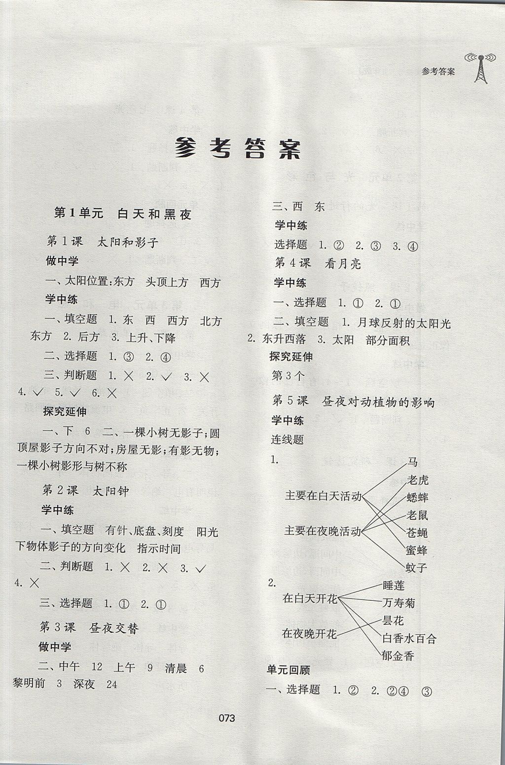 2017年小学科学实验册五年级上册苏教版 参考答案