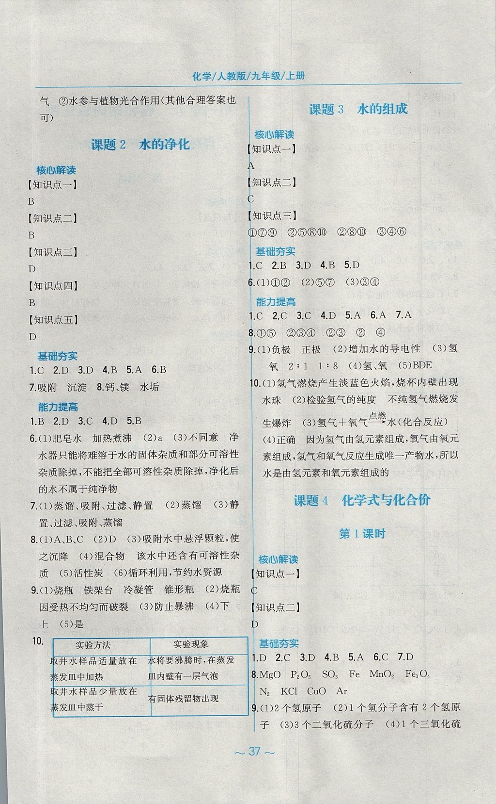 2017年新編基礎(chǔ)訓(xùn)練九年級(jí)化學(xué)上冊(cè)人教版 參考答案