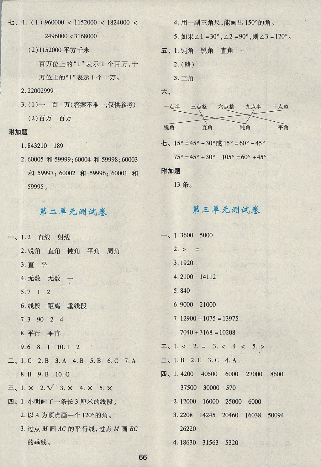 2017年新課程學習與評價四年級數(shù)學上冊 參考答案