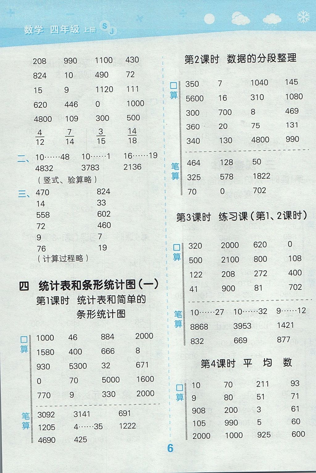 2017年小学口算大通关四年级数学上册苏教版 参考答案