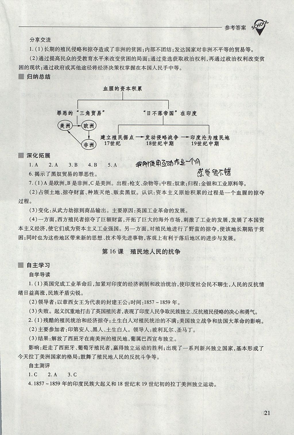 2017年新課程問(wèn)題解決導(dǎo)學(xué)方案九年級(jí)世界歷史上冊(cè)人教版 參考答案