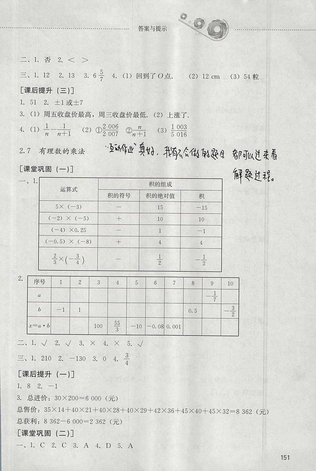 2017年同步訓練六年級數學上冊魯教版五四制 參考答案