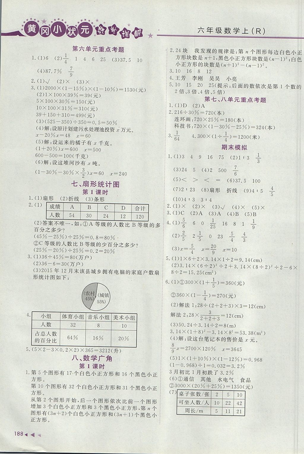 2017年黄冈小状元数学详解六年级数学上册人教版广东专版 参考答案