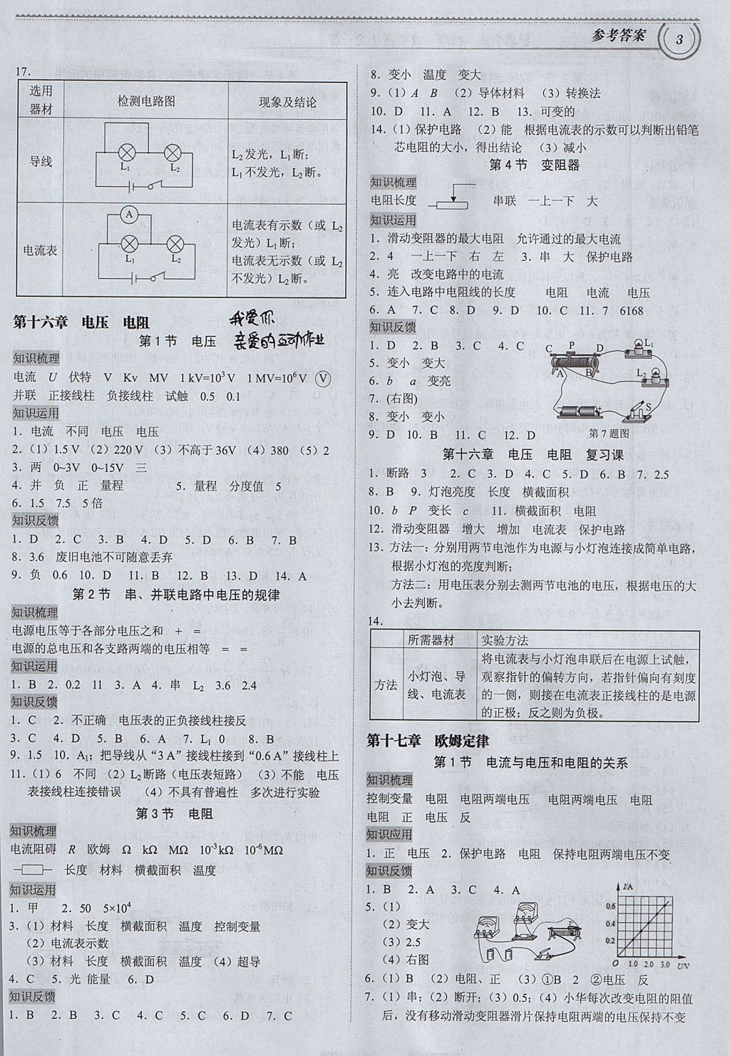 2017年导思学案九年级物理全一册 参考答案