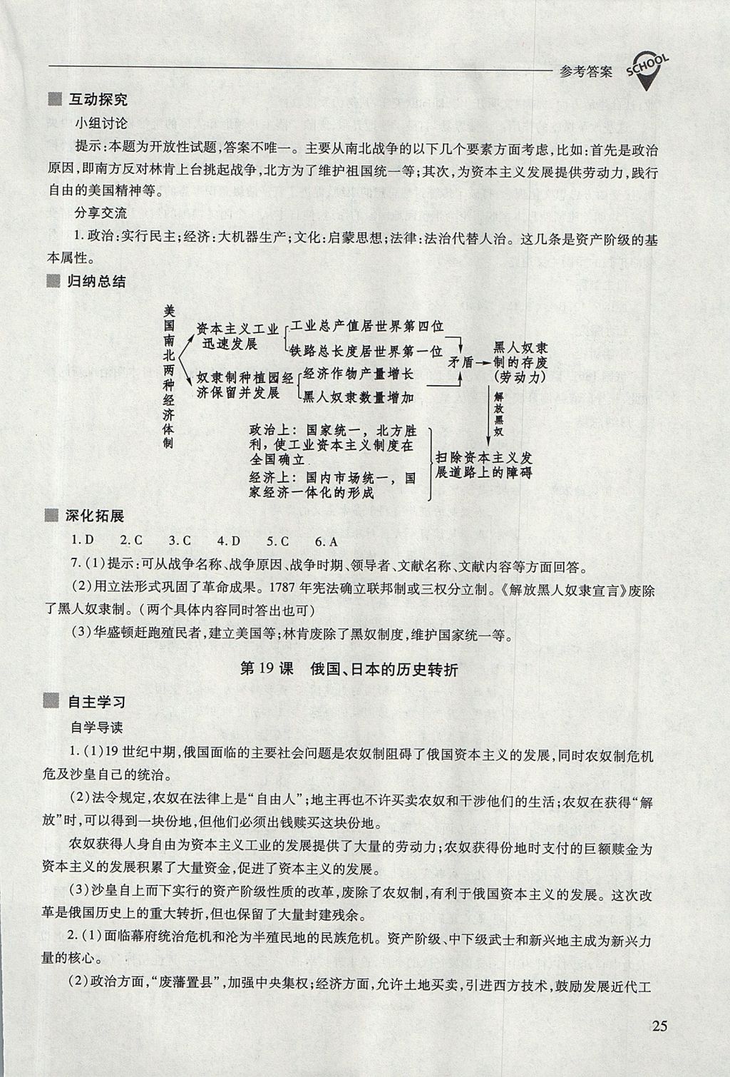 2017年新課程問題解決導(dǎo)學(xué)方案九年級世界歷史上冊人教版 參考答案