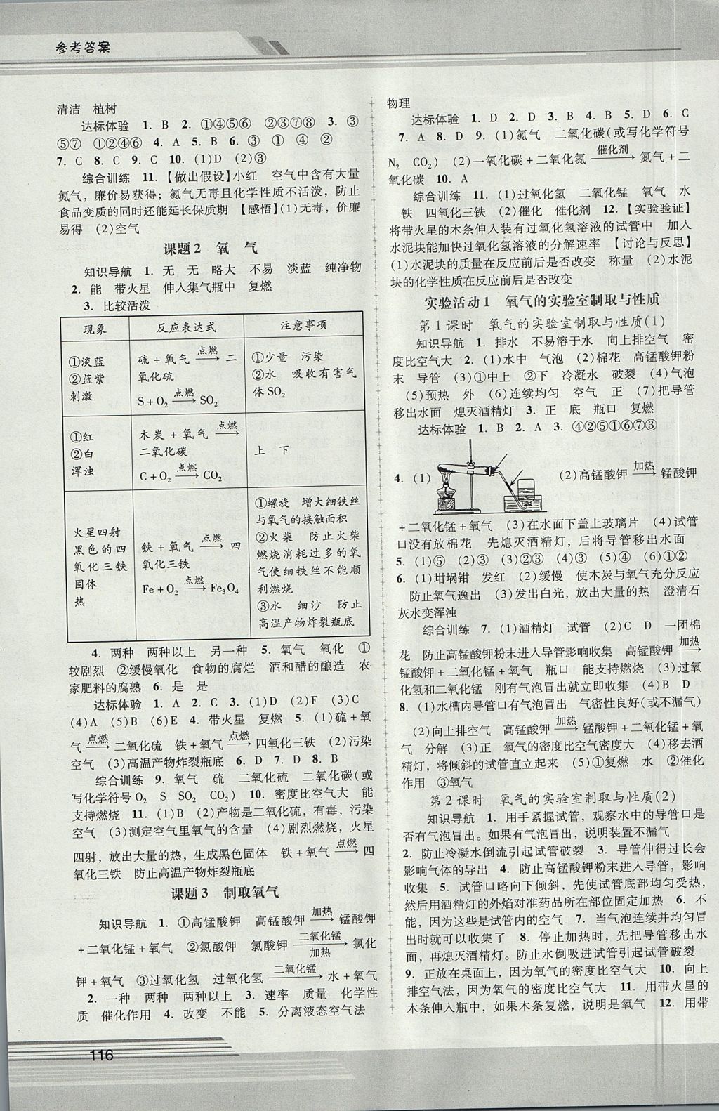 2017年新課程學(xué)習(xí)輔導(dǎo)九年級化學(xué)上冊人教版中山專版 參考答案