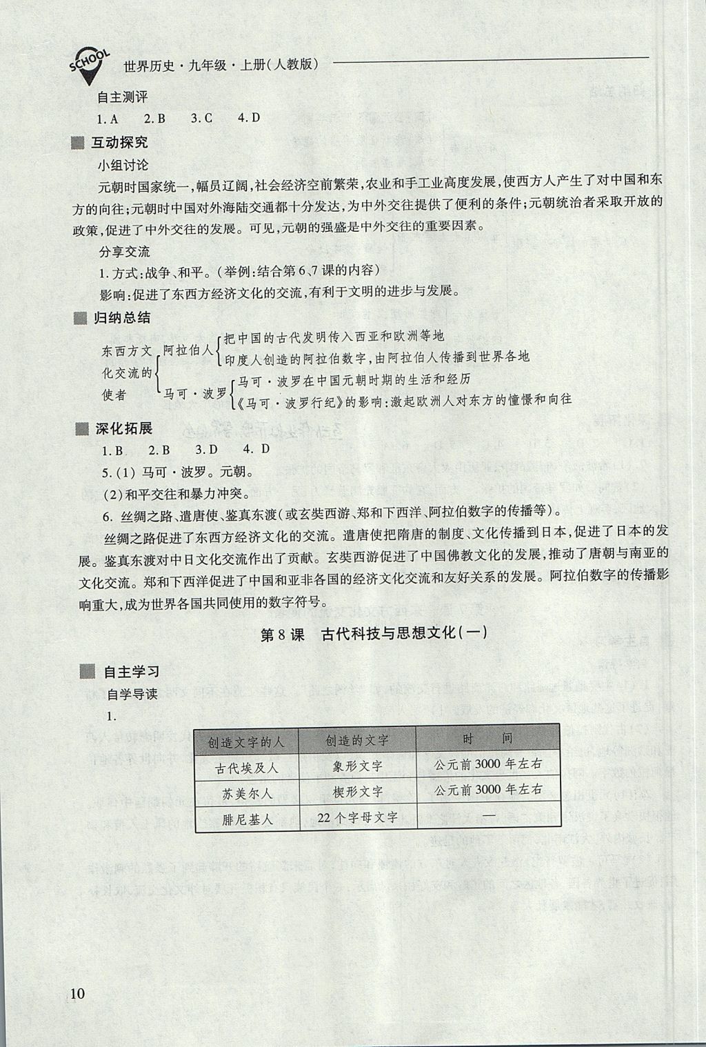 2017年新課程問題解決導(dǎo)學(xué)方案九年級世界歷史上冊人教版 參考答案