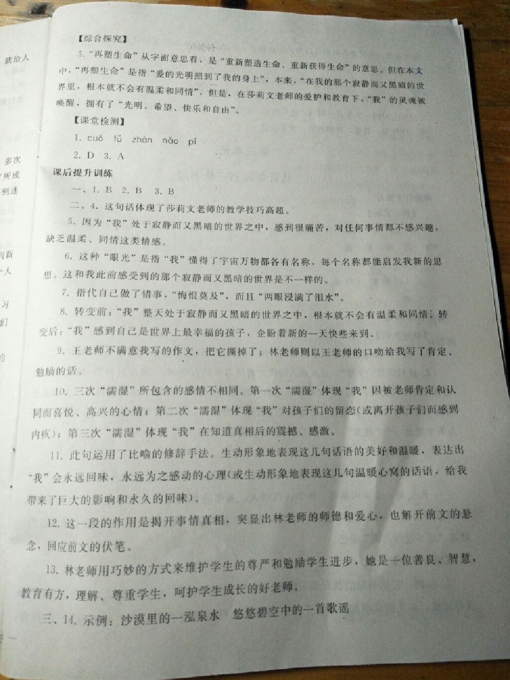 2017年同步轻松练习七年级语文上册人教版 参考答案第20页