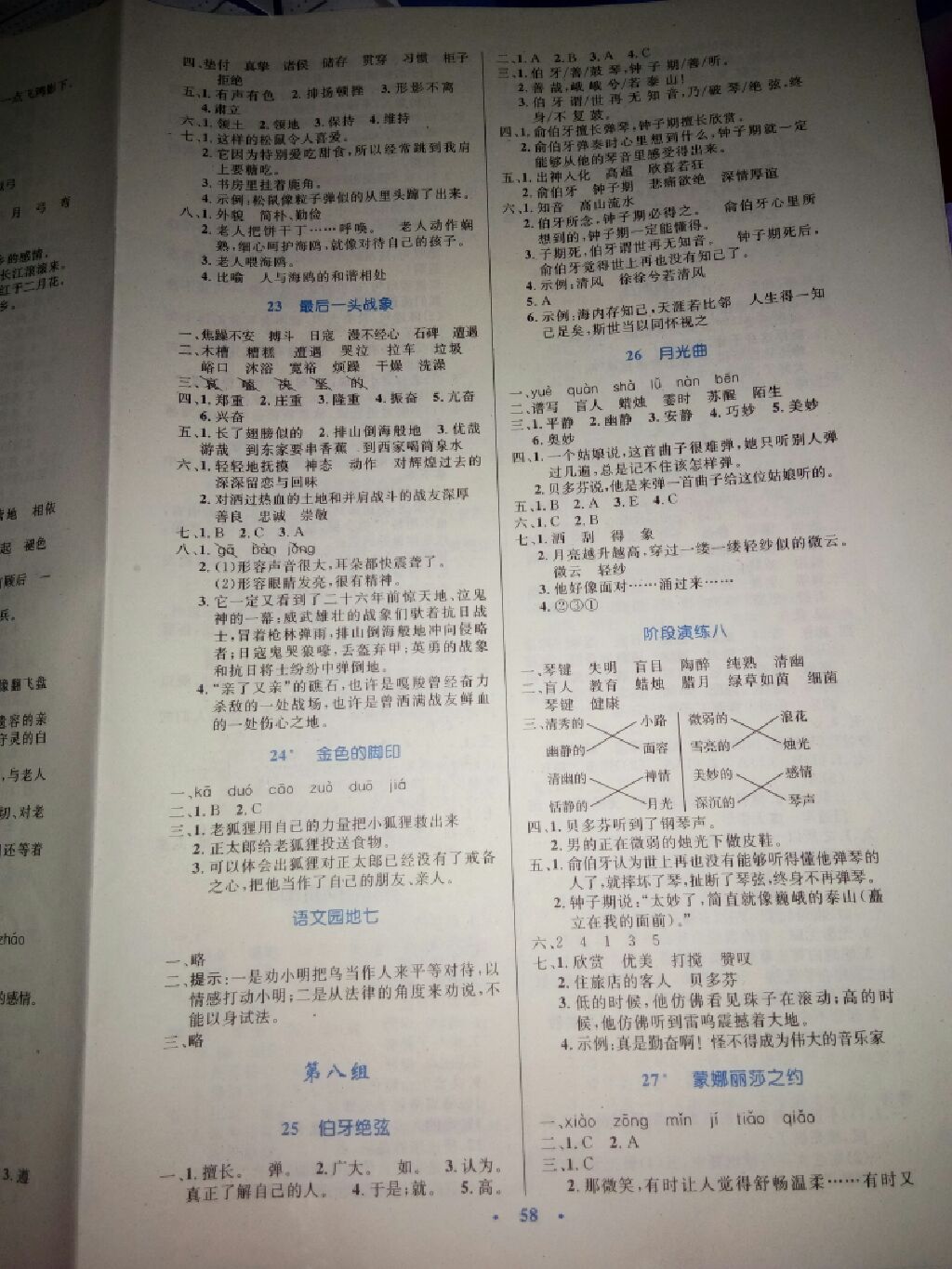 2017年小學(xué)同步測(cè)控優(yōu)化設(shè)計(jì)六年級(jí)語(yǔ)文上冊(cè)人教版增強(qiáng)版 參考答案第7頁(yè)