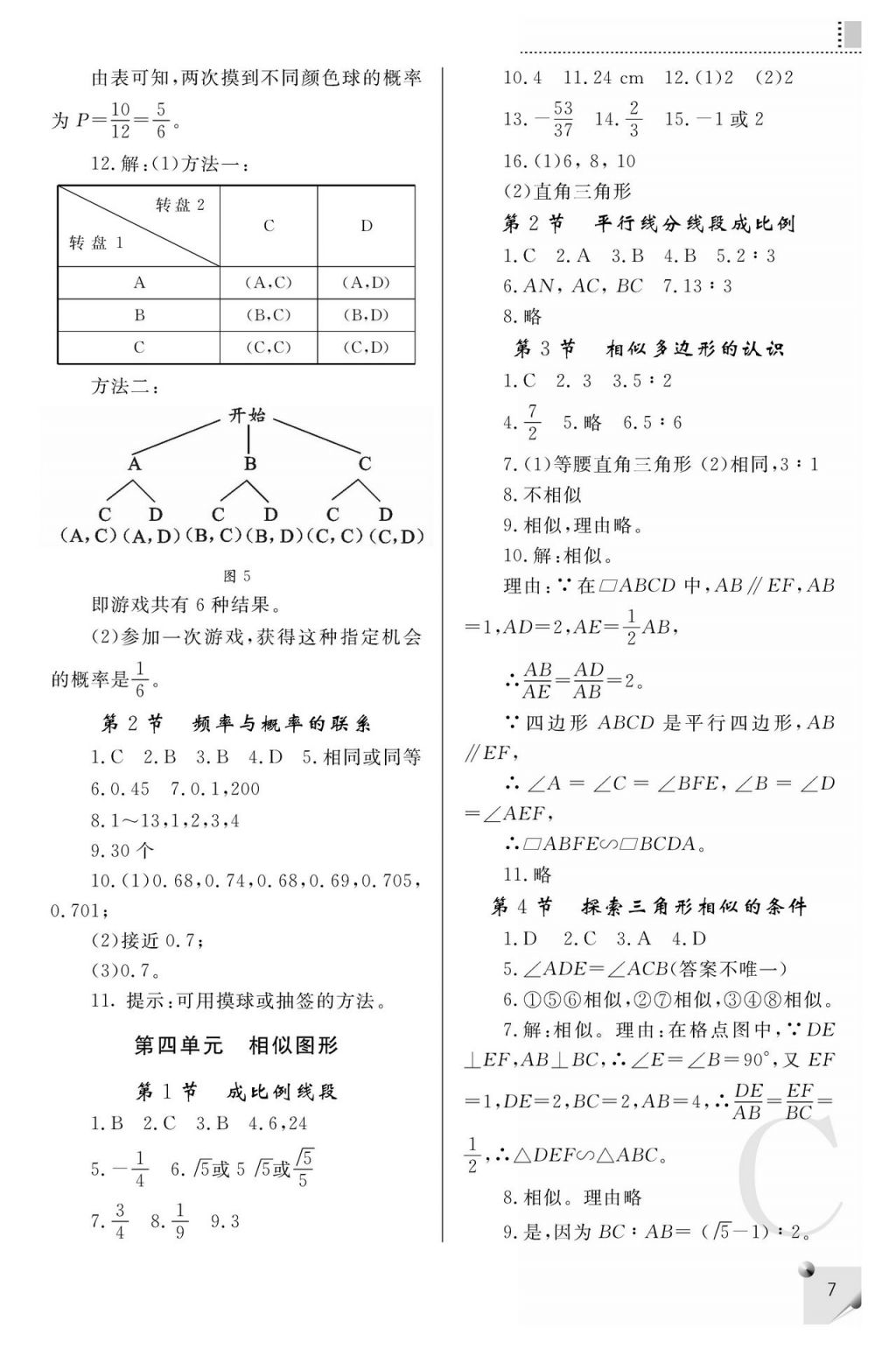 2017年課堂練習(xí)冊九年級數(shù)學(xué)上冊C版 參考答案