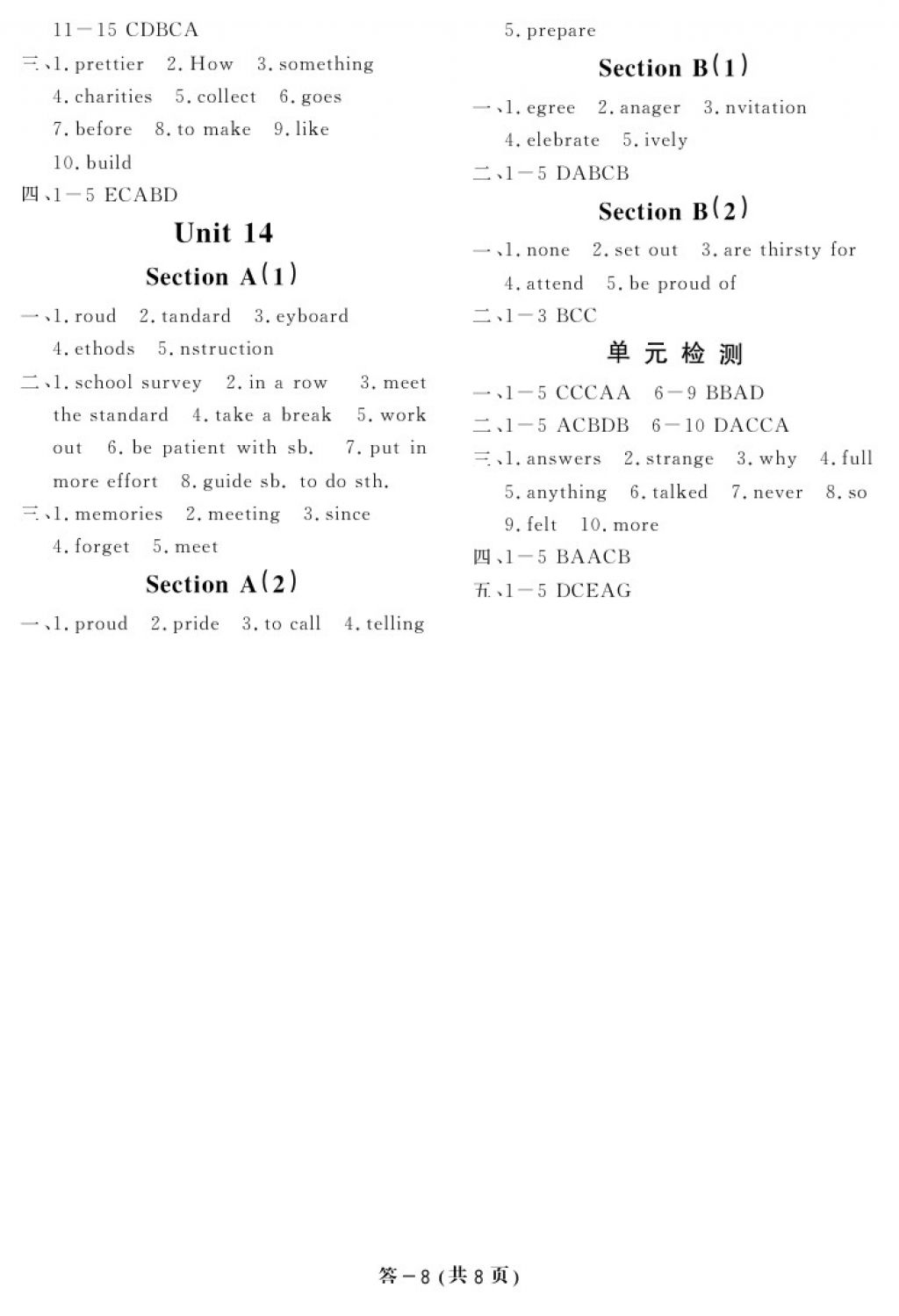 2017年英語(yǔ)作業(yè)本九年級(jí)全一冊(cè)人教版 參考答案