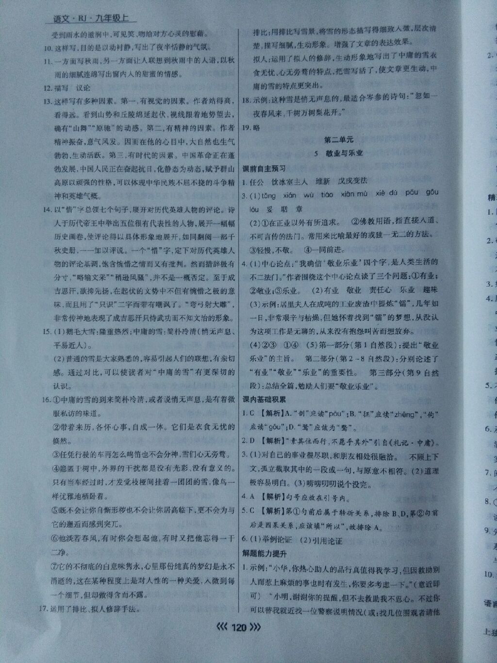 2017年學(xué)升同步練測(cè)九年級(jí)語(yǔ)文上冊(cè)人教版 參考答案第17頁(yè)