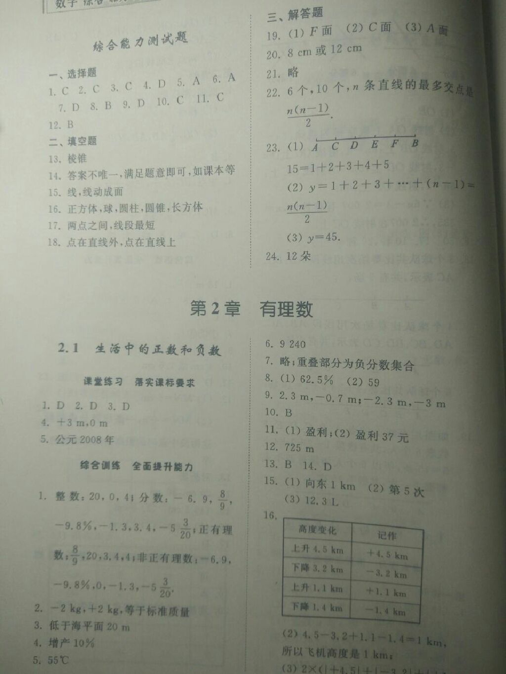 2017年綜合能力訓(xùn)練七年級數(shù)學(xué)上冊青島版 參考答案第23頁