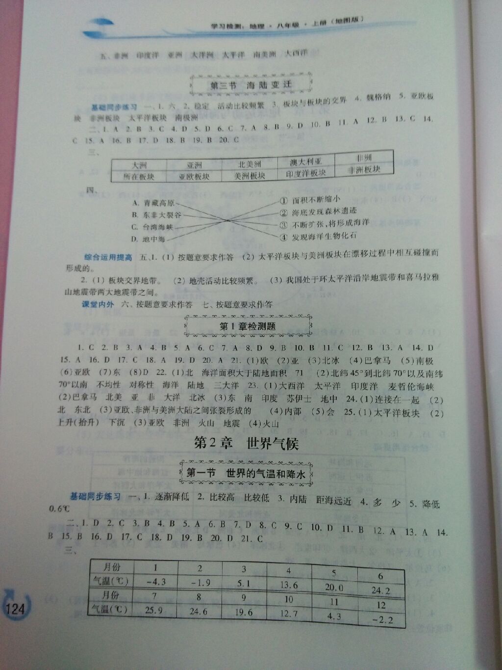 2017年学习检测八年级地理上册地图版 参考答案第2页