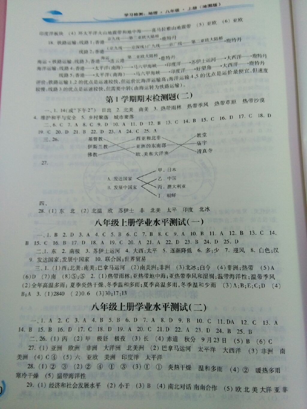 2017年学习检测八年级地理上册地图版 参考答案第8页