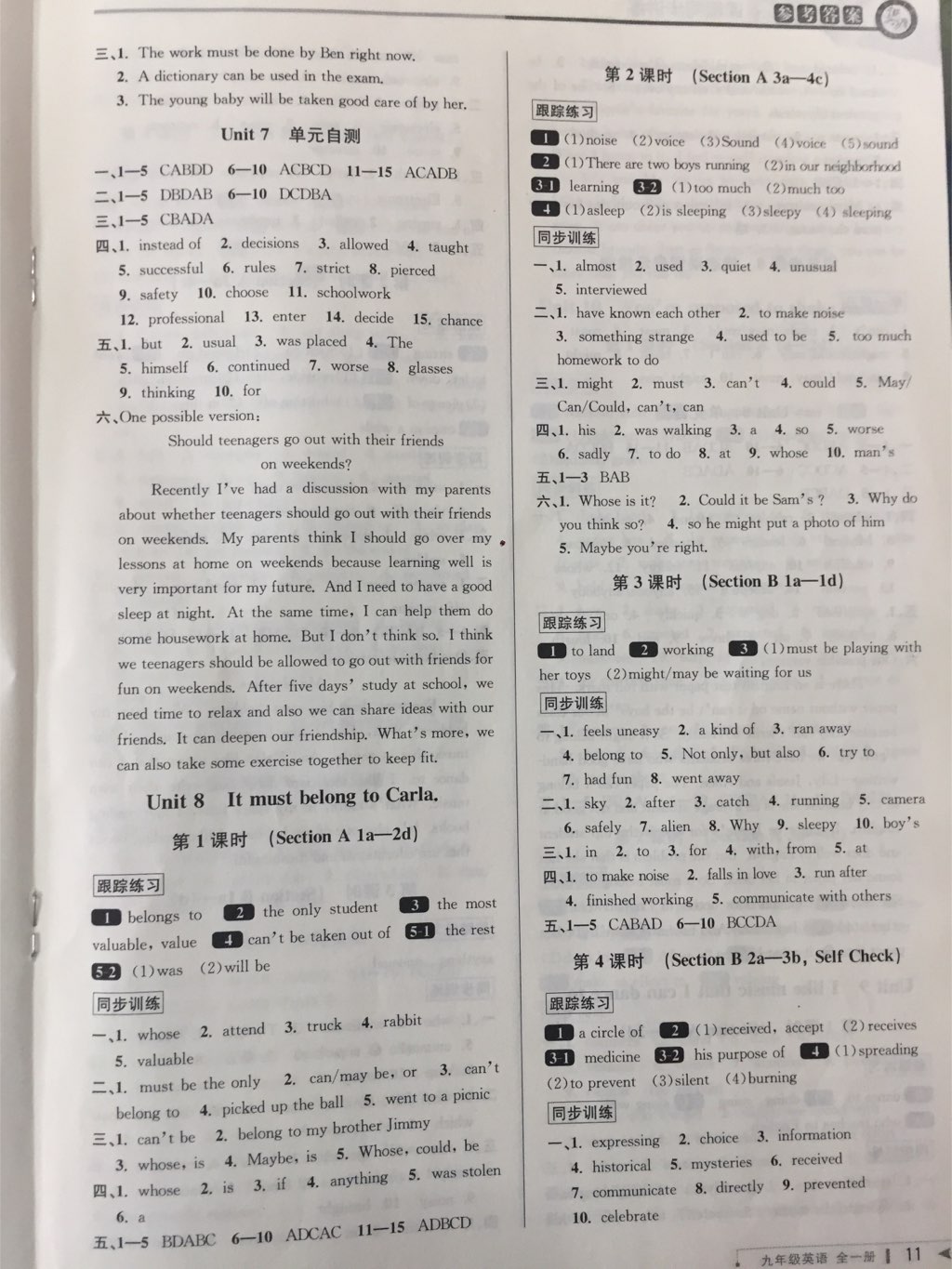 2017年教与学课程同步讲练九年级英语全一册人教版 参考答案第10页