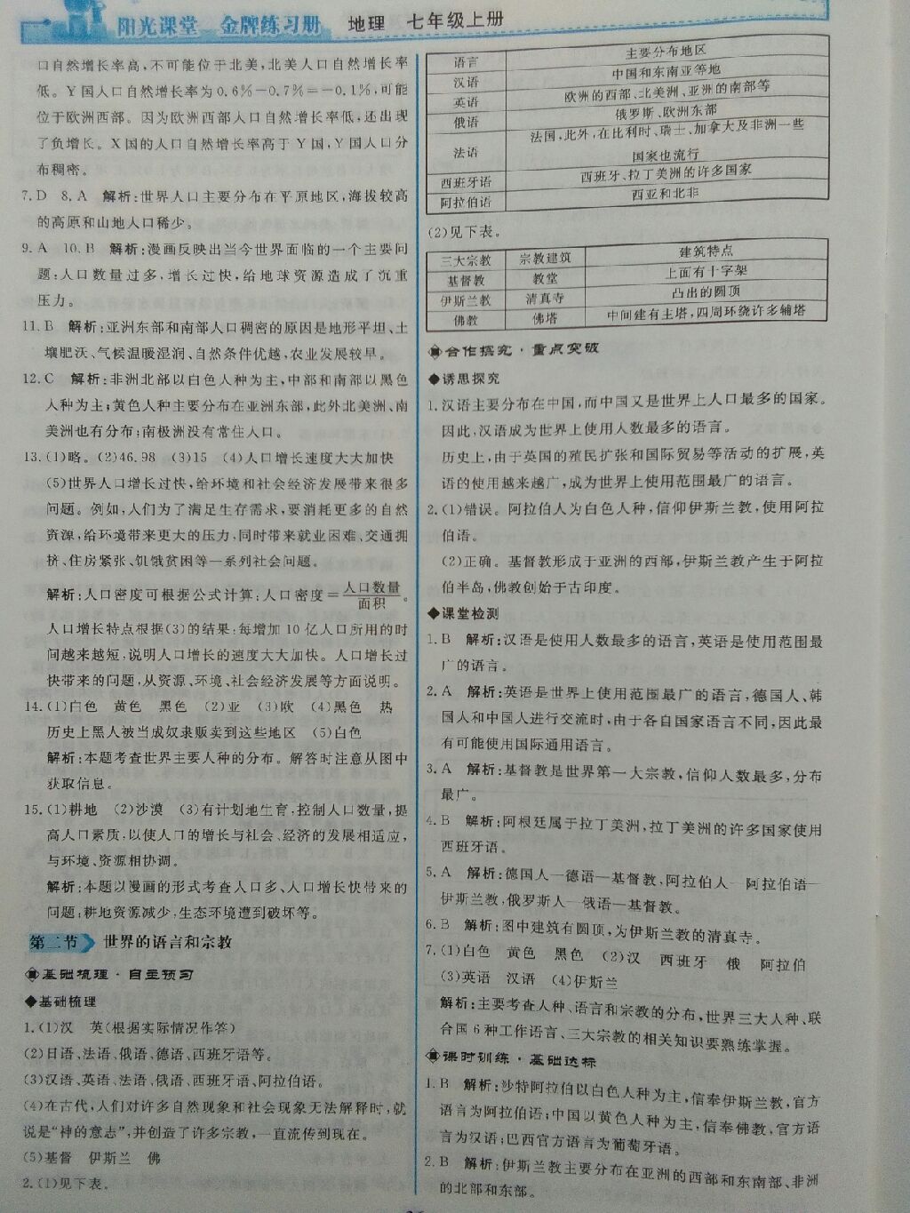 2017年陽光課堂金牌練習冊七年級地理上冊人教版 參考答案第2頁