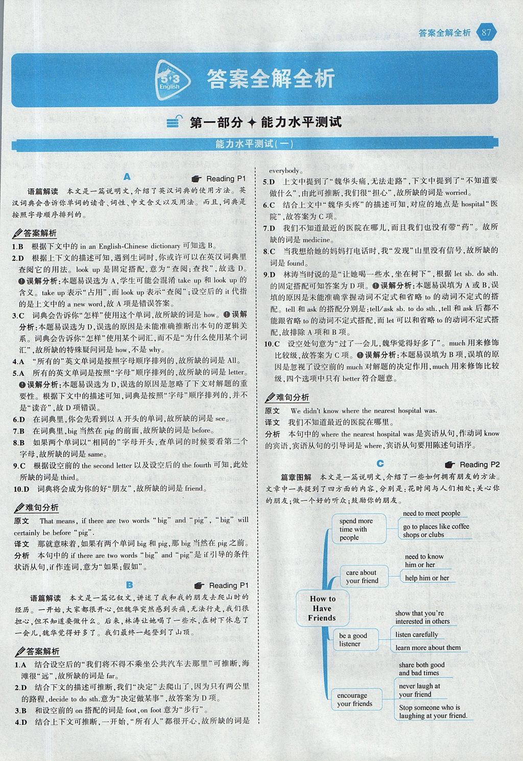 2017年53English英语完形填空八年级全一册 参考答案